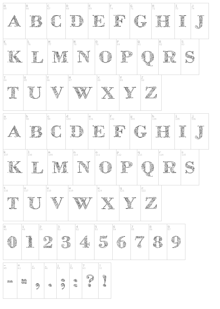 Zsylett Pro font map