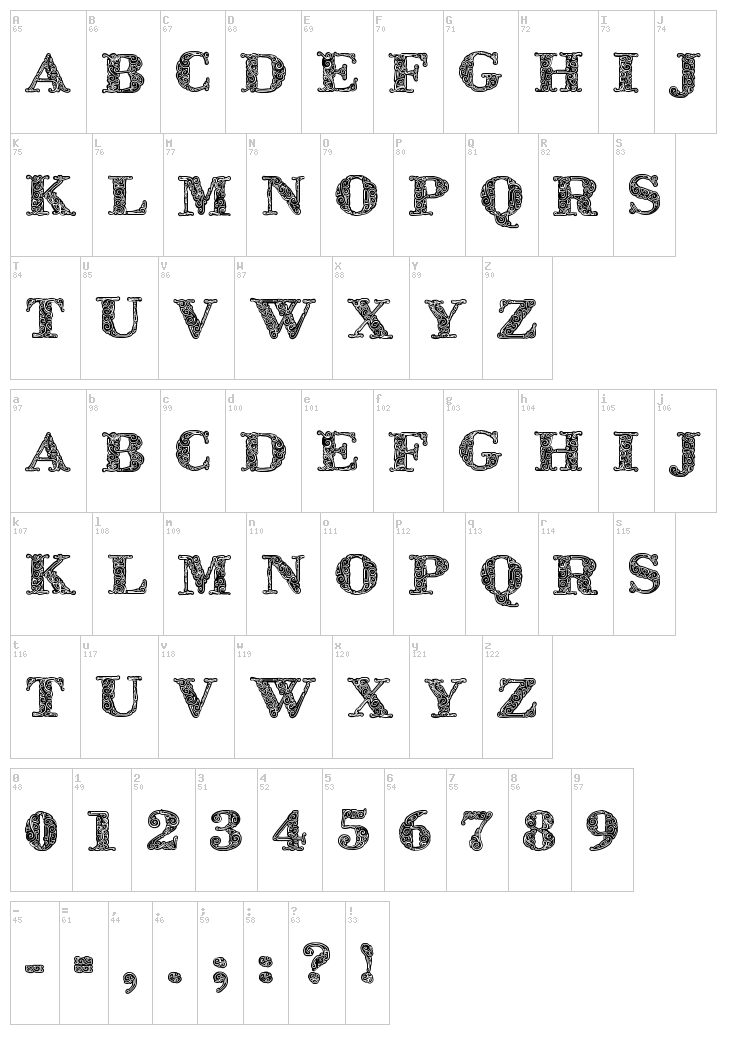 Zsylett Pro font map