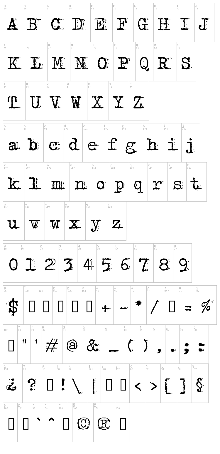 Bulky Refuse Type font map