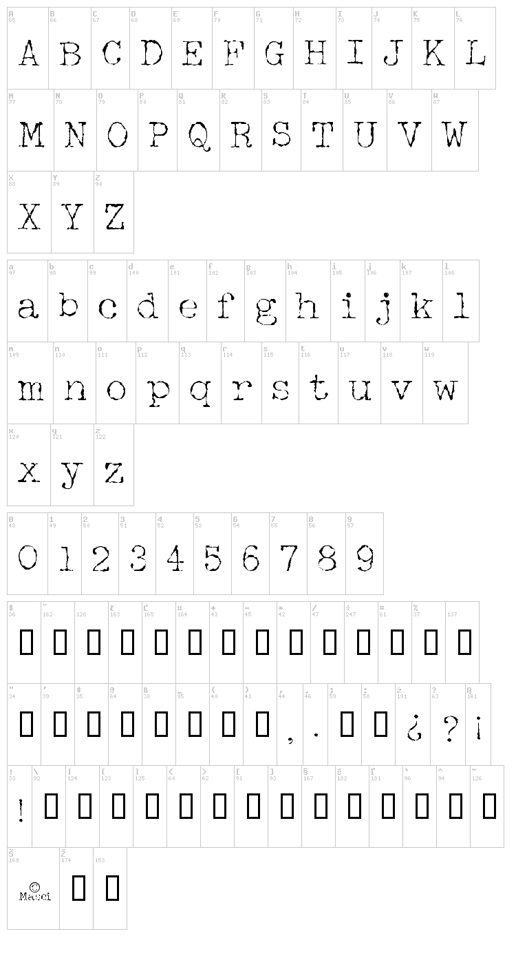 Halbstarke Pica font map