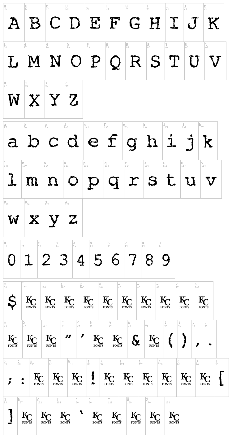 Misery Loves Company font map
