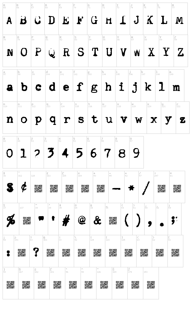 Quiet Typer font map