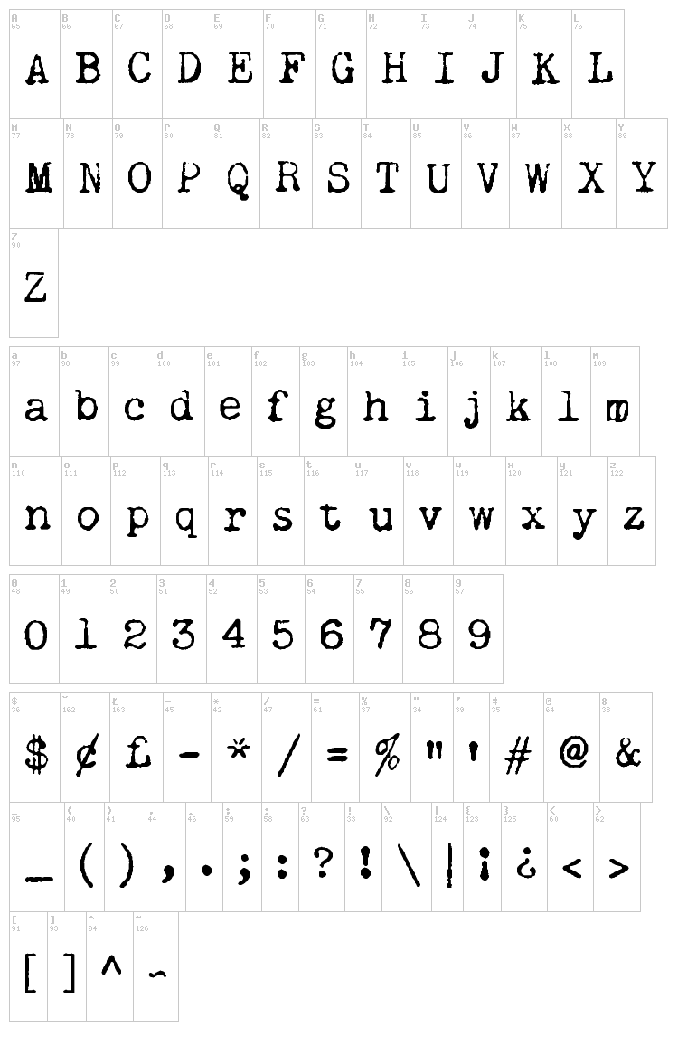 Remington Noiseless font map