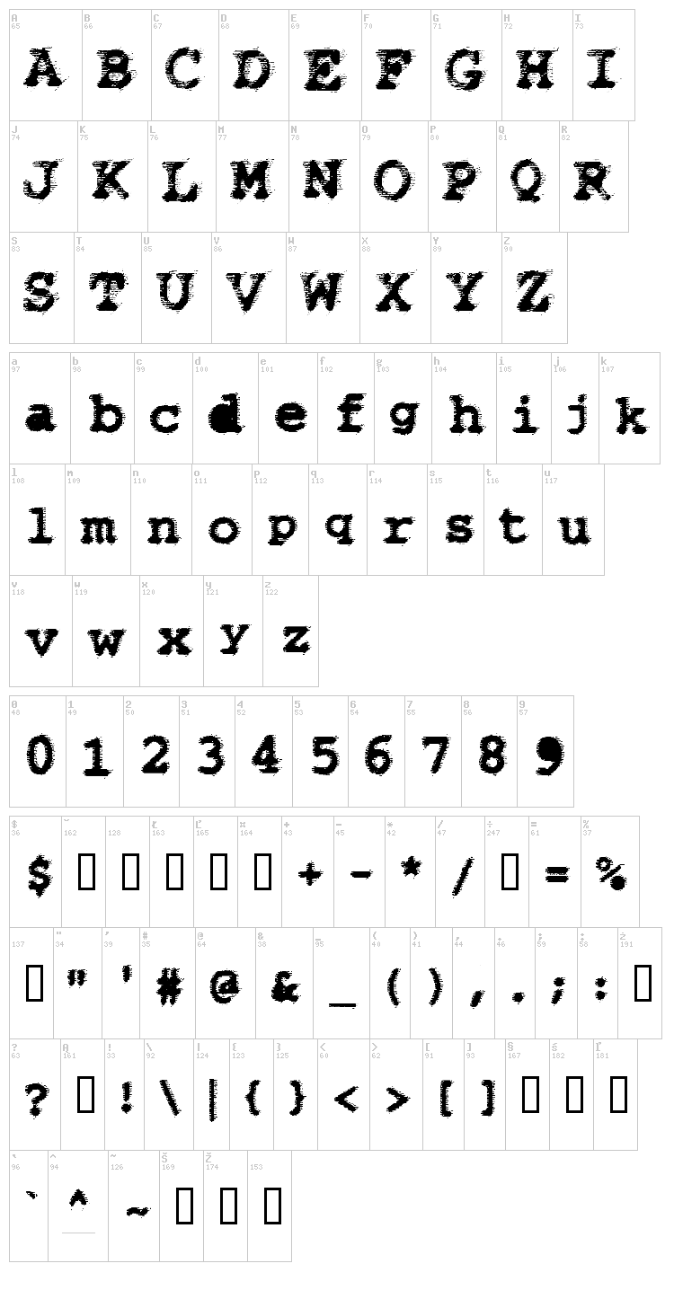 WBX Flack font map