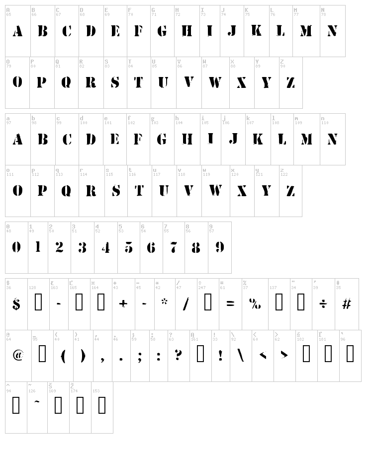 Army Stamp font map