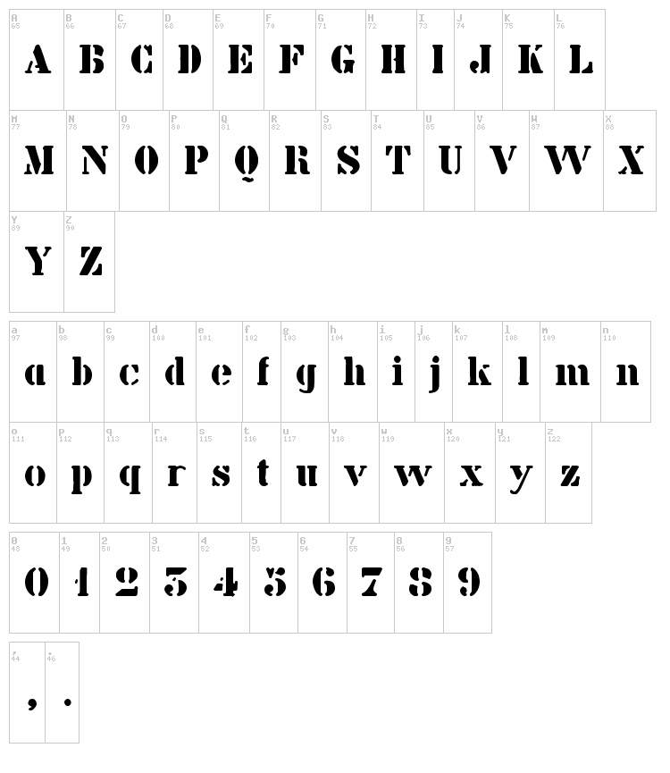 Billie Kid font map