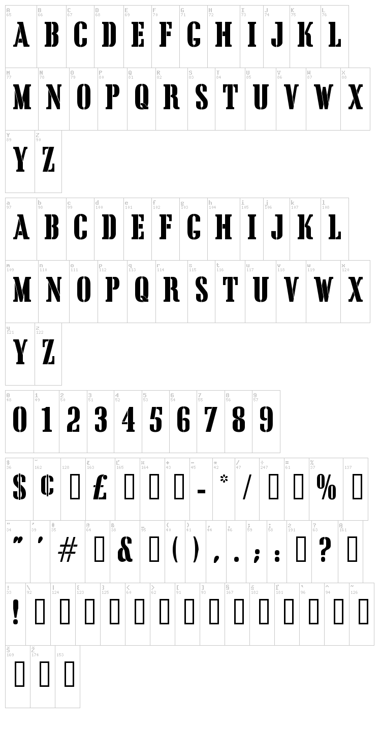 Cargo Crate font map