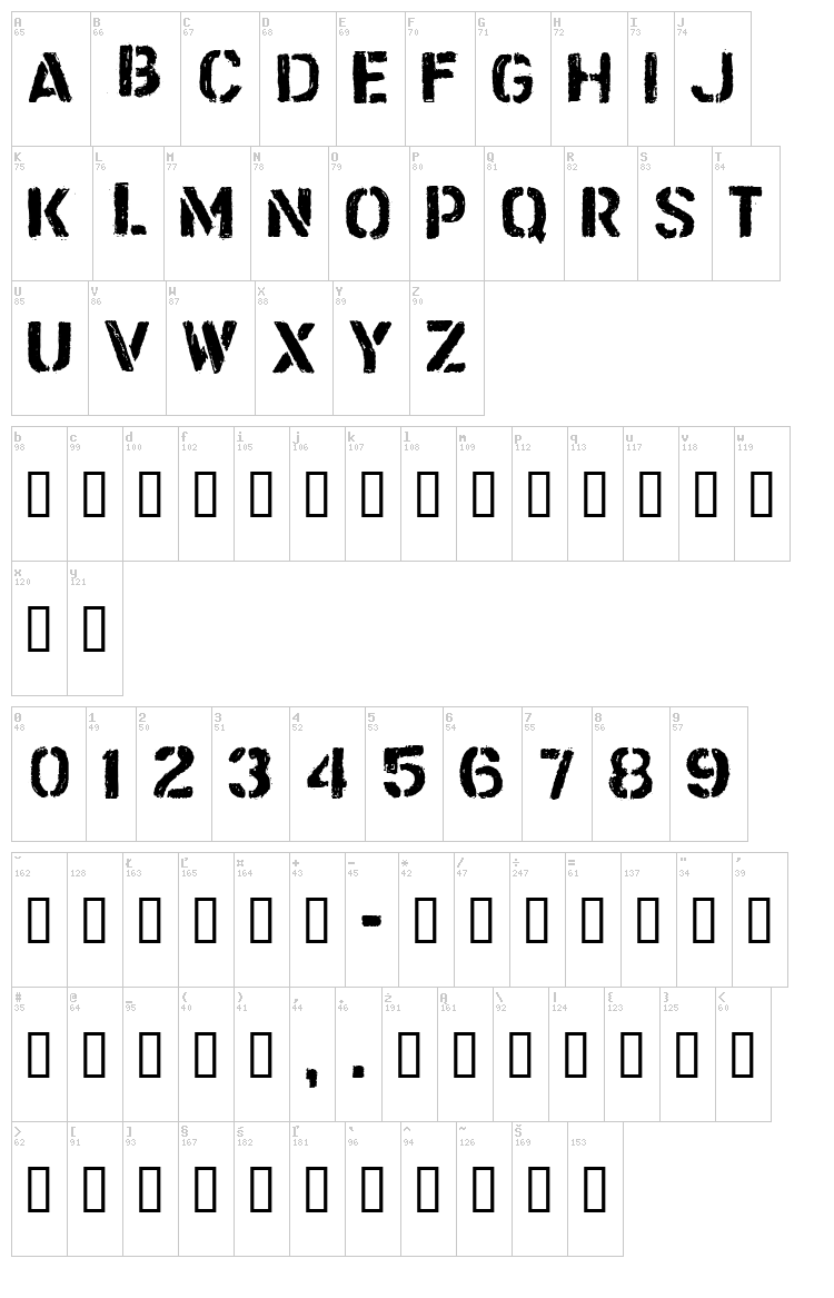 CF Trash Zone font map