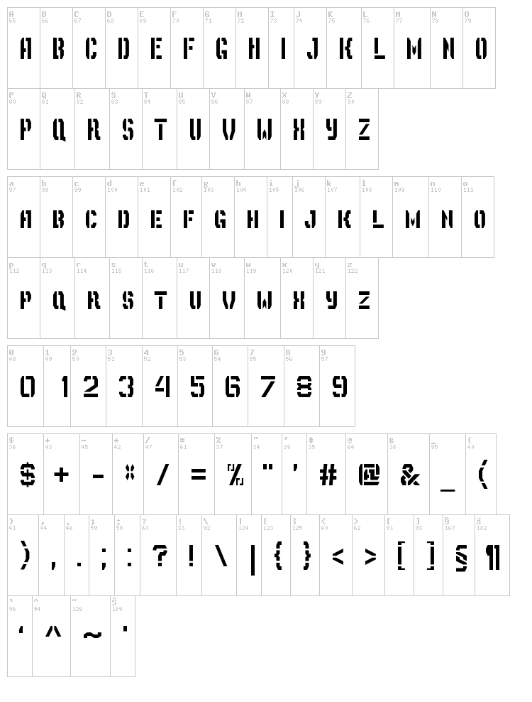Depot Trapharet font map