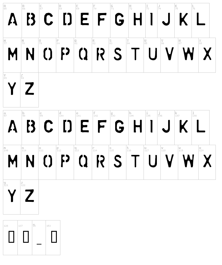 Dollar Store Stencil font map