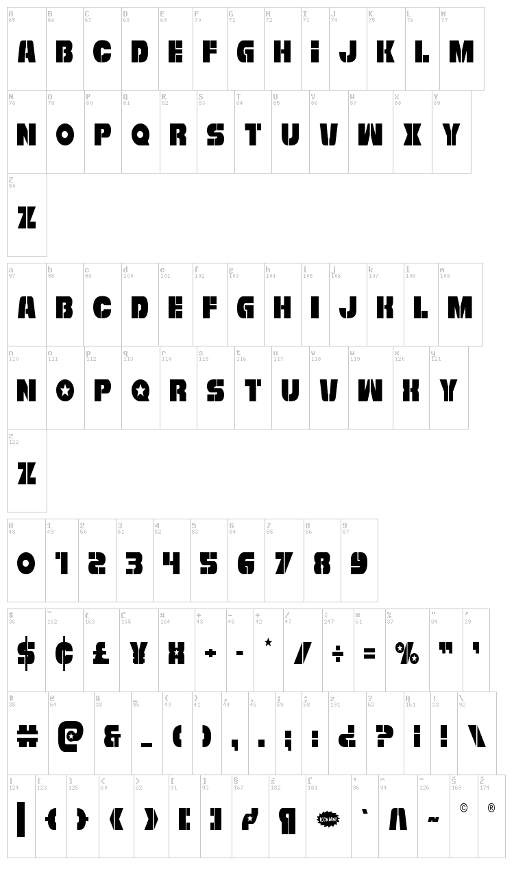 Freedom Fighter font map