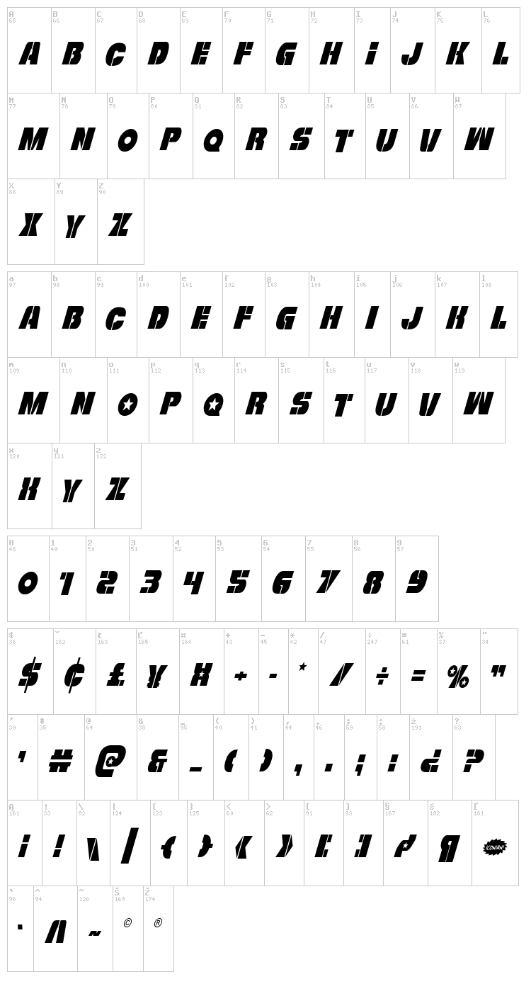 Freedom Fighter font map
