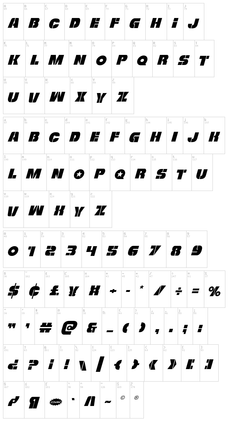 Freedom Fighter font map