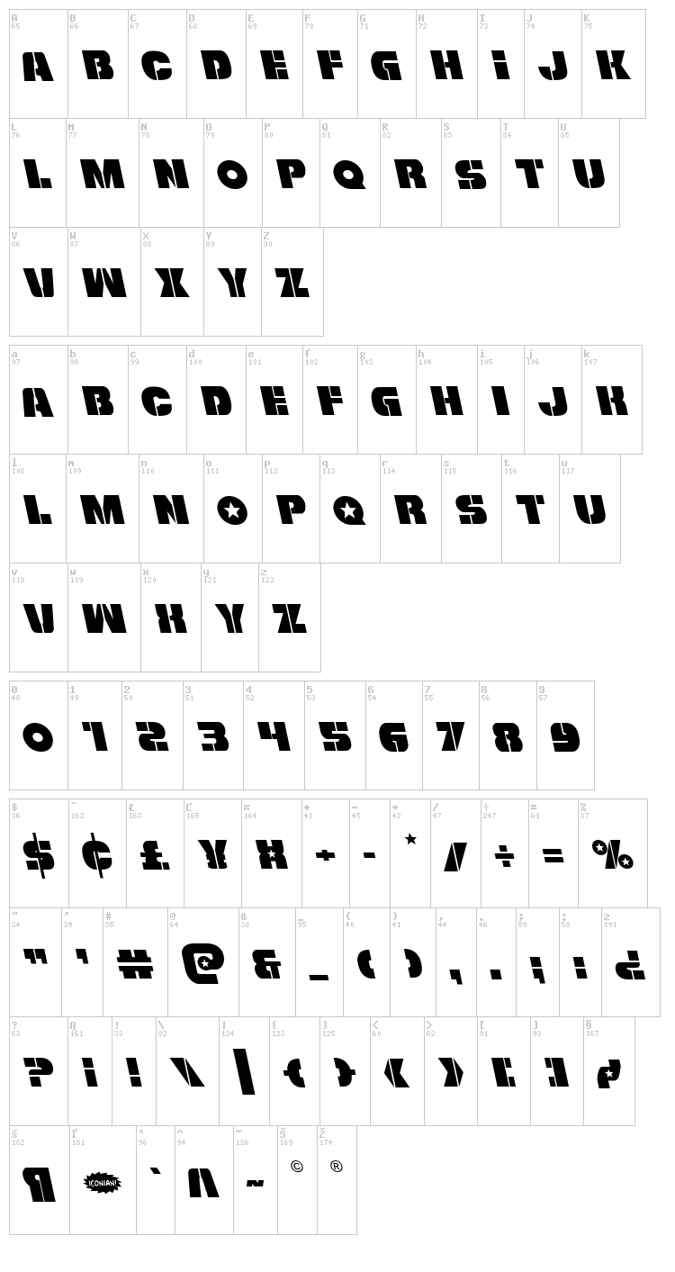 Freedom Fighter font map