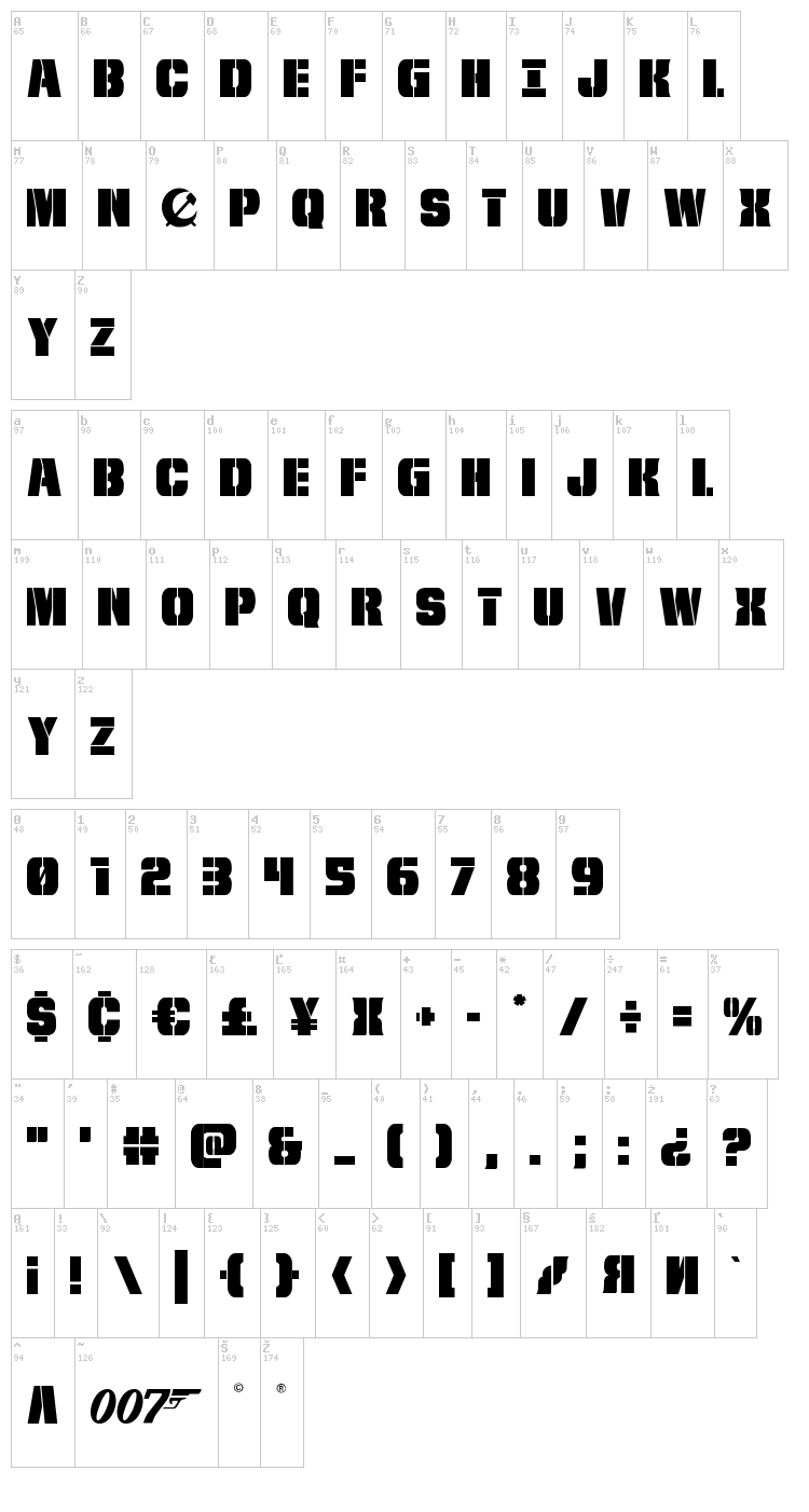 From Bond With Love font map