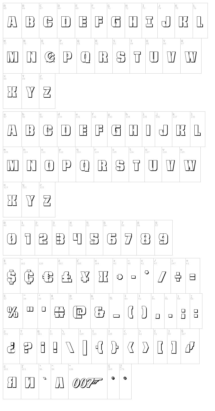 From Bond With Love font map