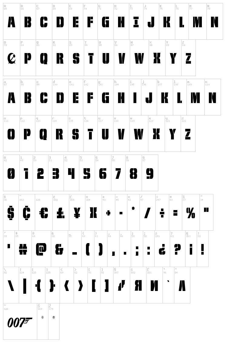 From Bond With Love font map