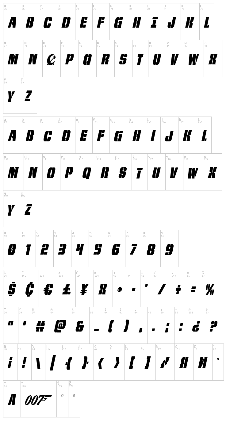 From Bond With Love font map