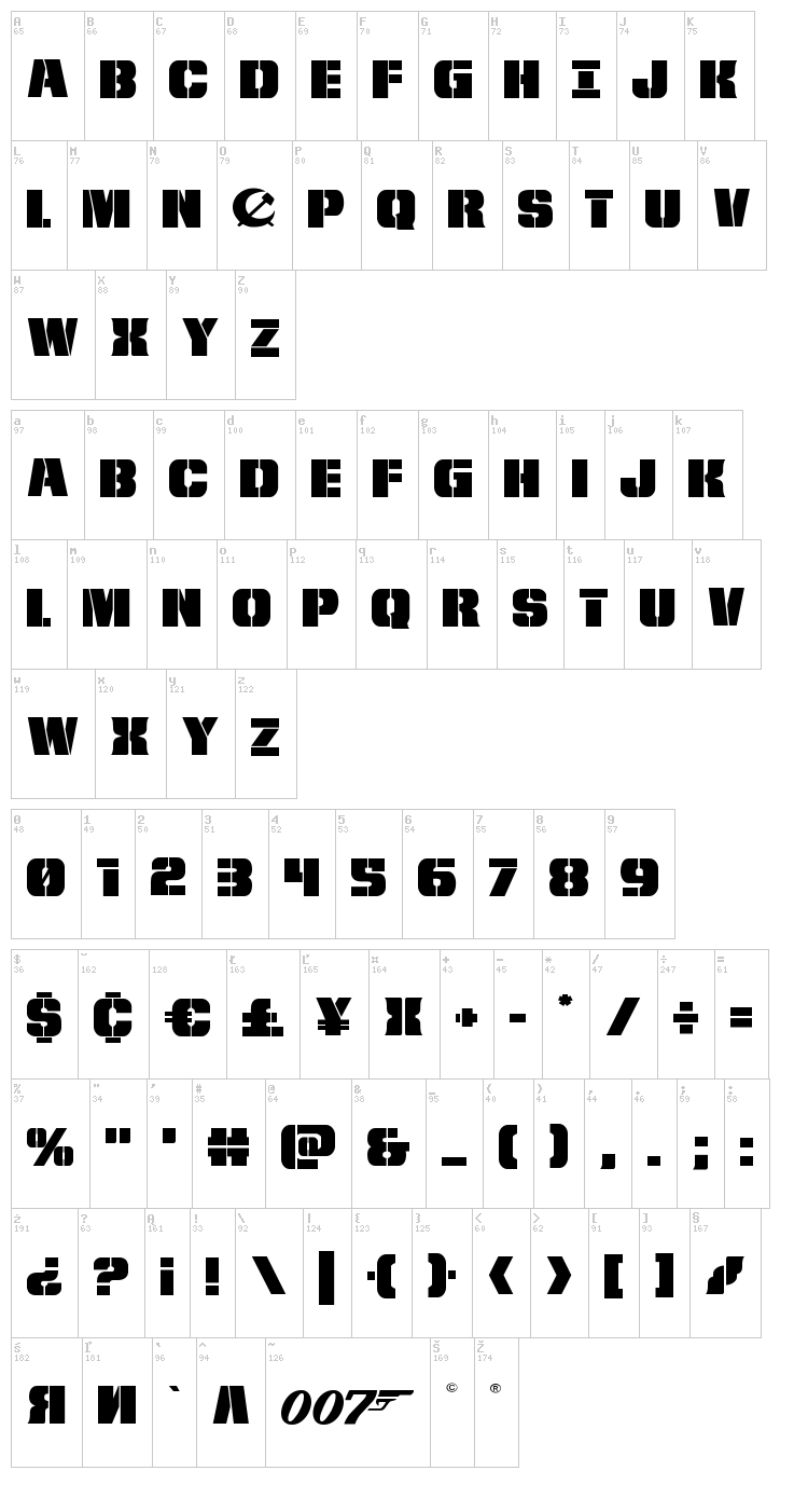 From Bond With Love font map