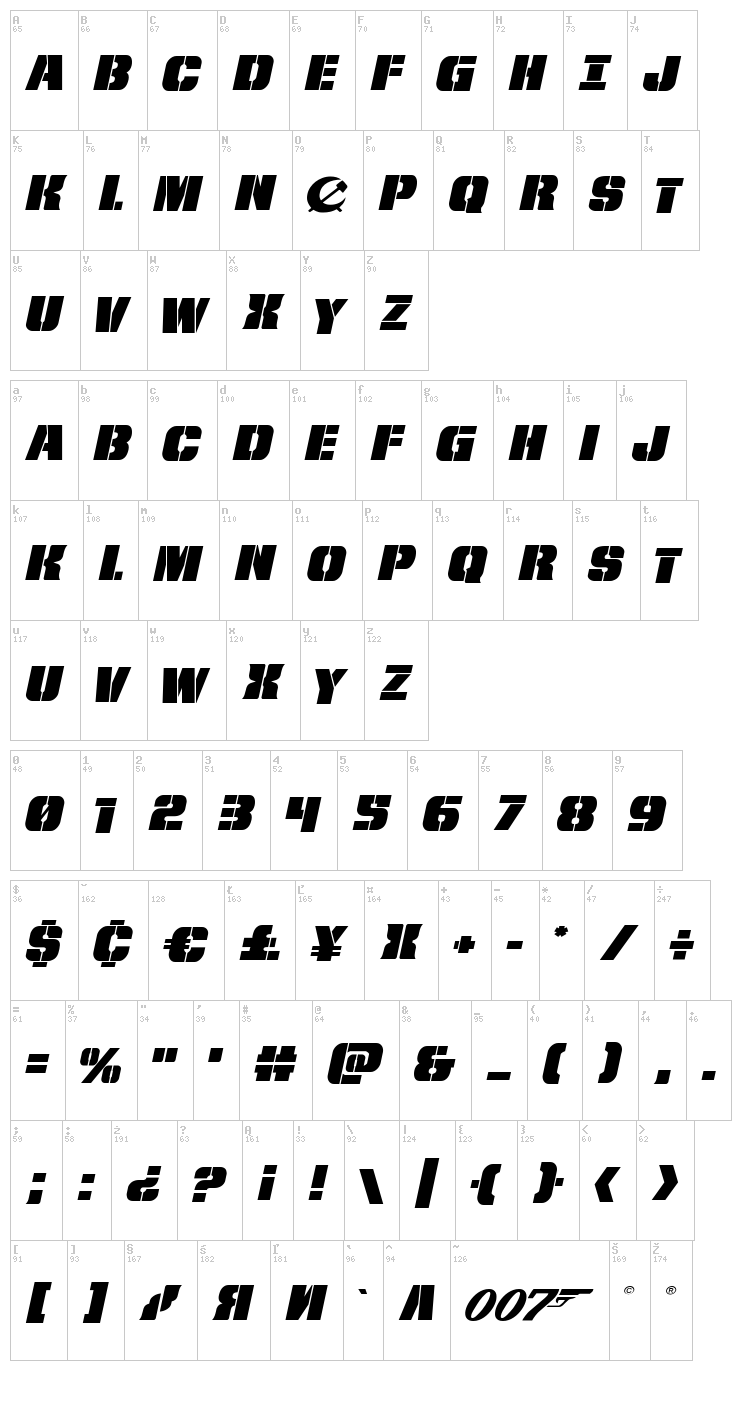 From Bond With Love font map