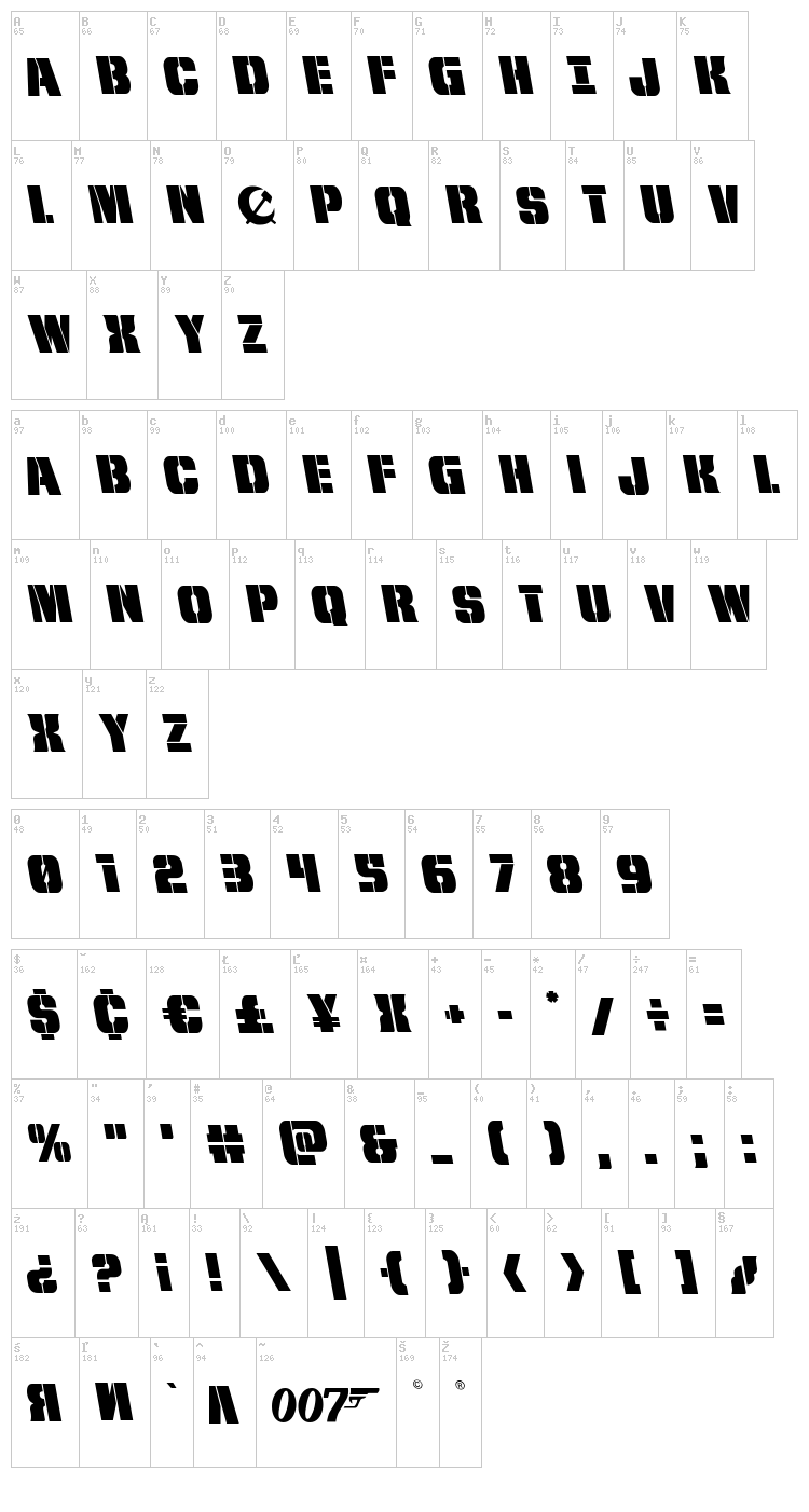 From Bond With Love font map