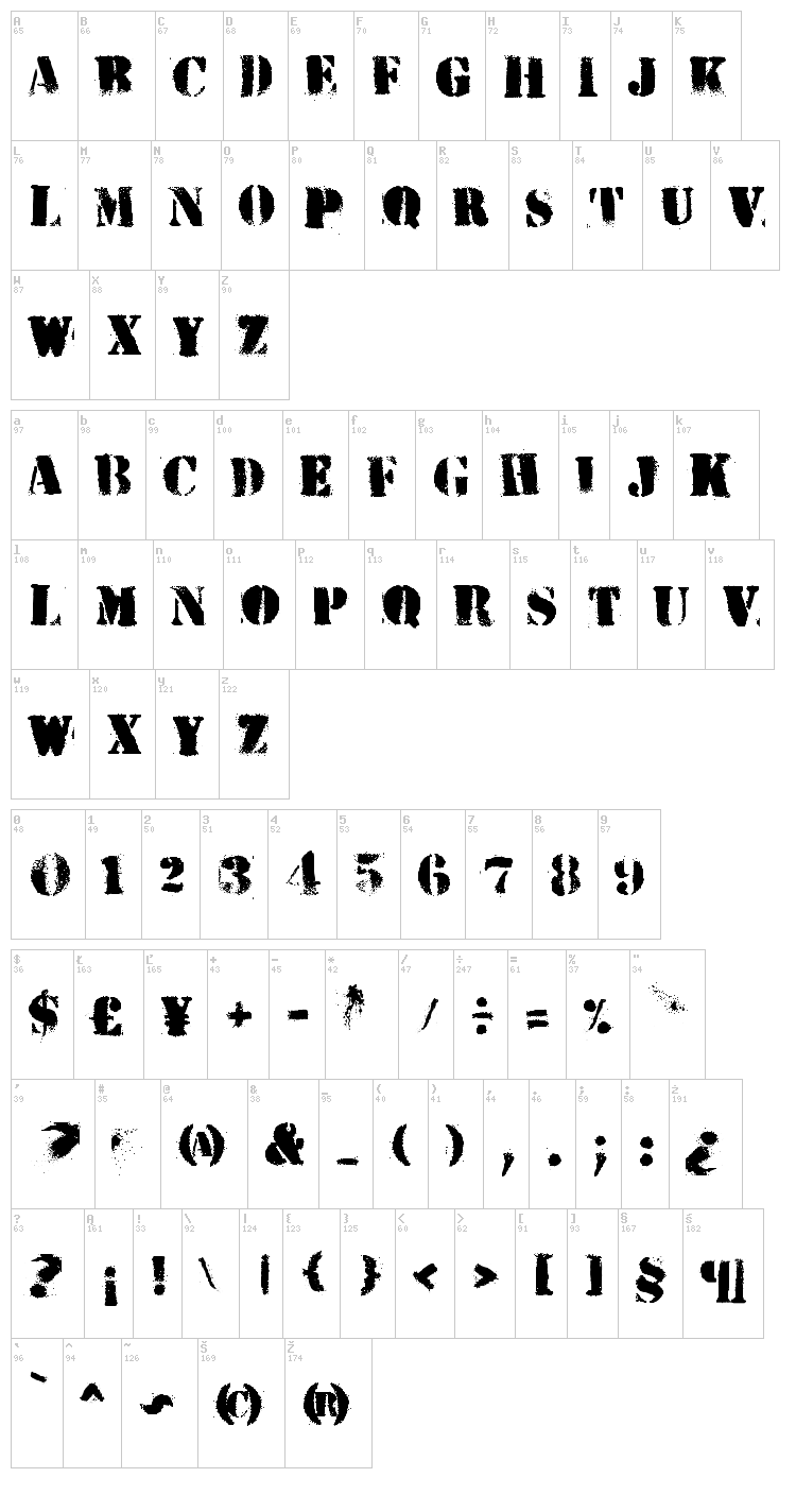 HVD Peace font map
