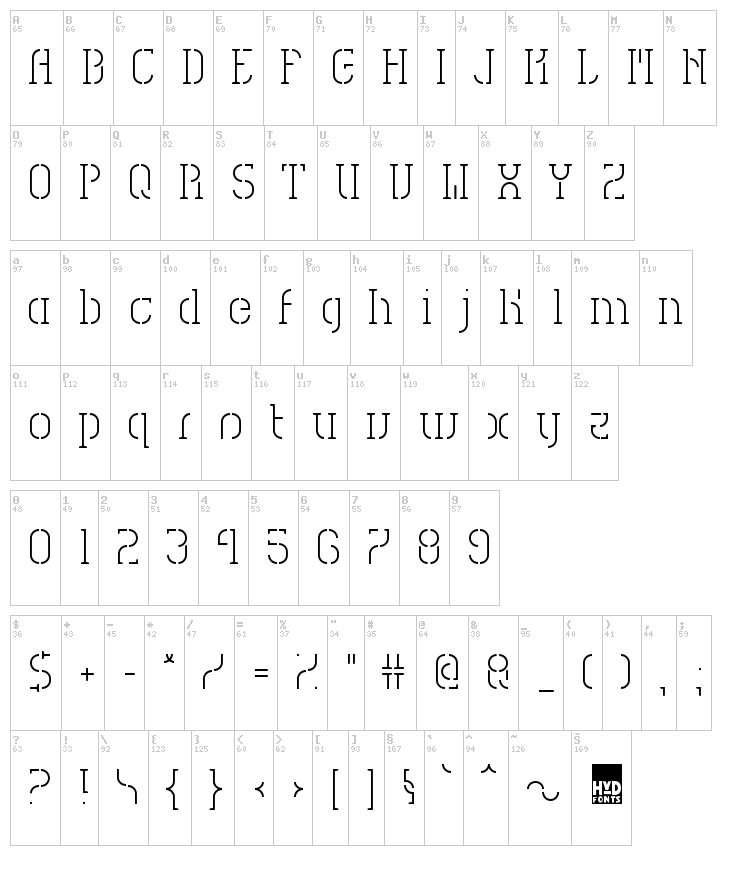 HVD Spencils font map
