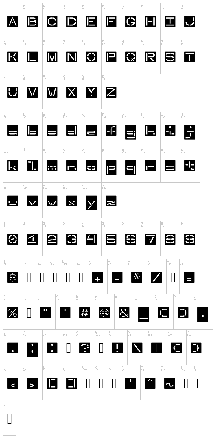 Inverted Stencil font map