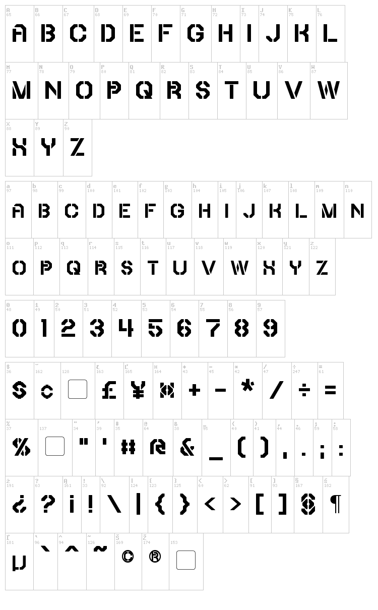 Iori font map
