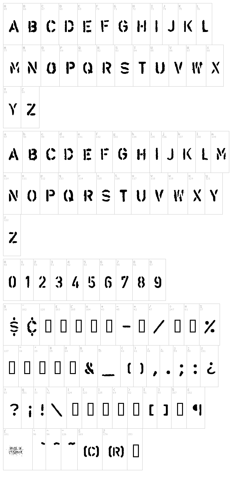 LL Alarm font map