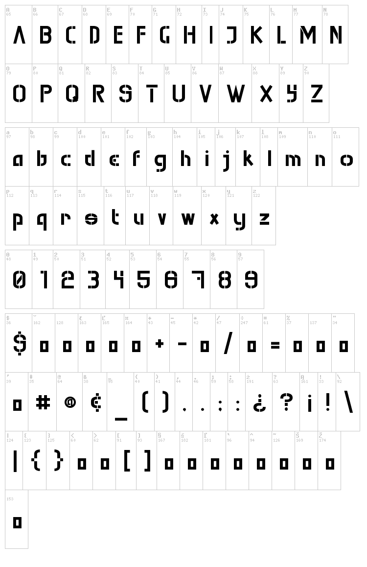 Mura Knockout font map