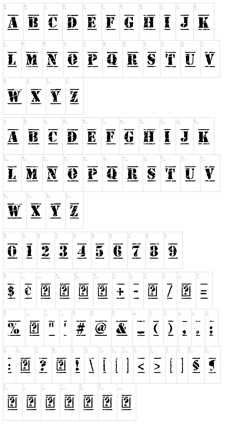 Old Stamper font map