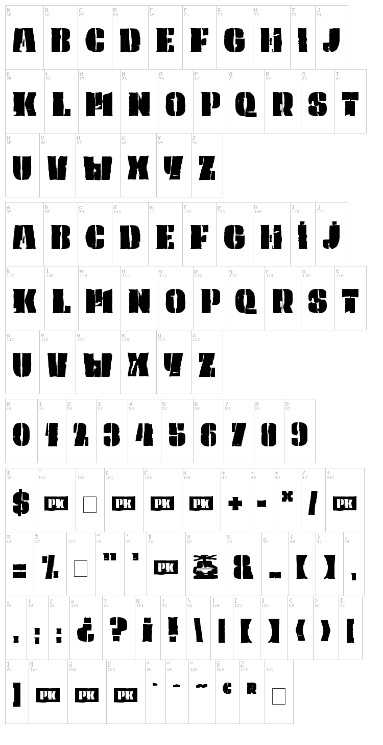 PK Captain font map