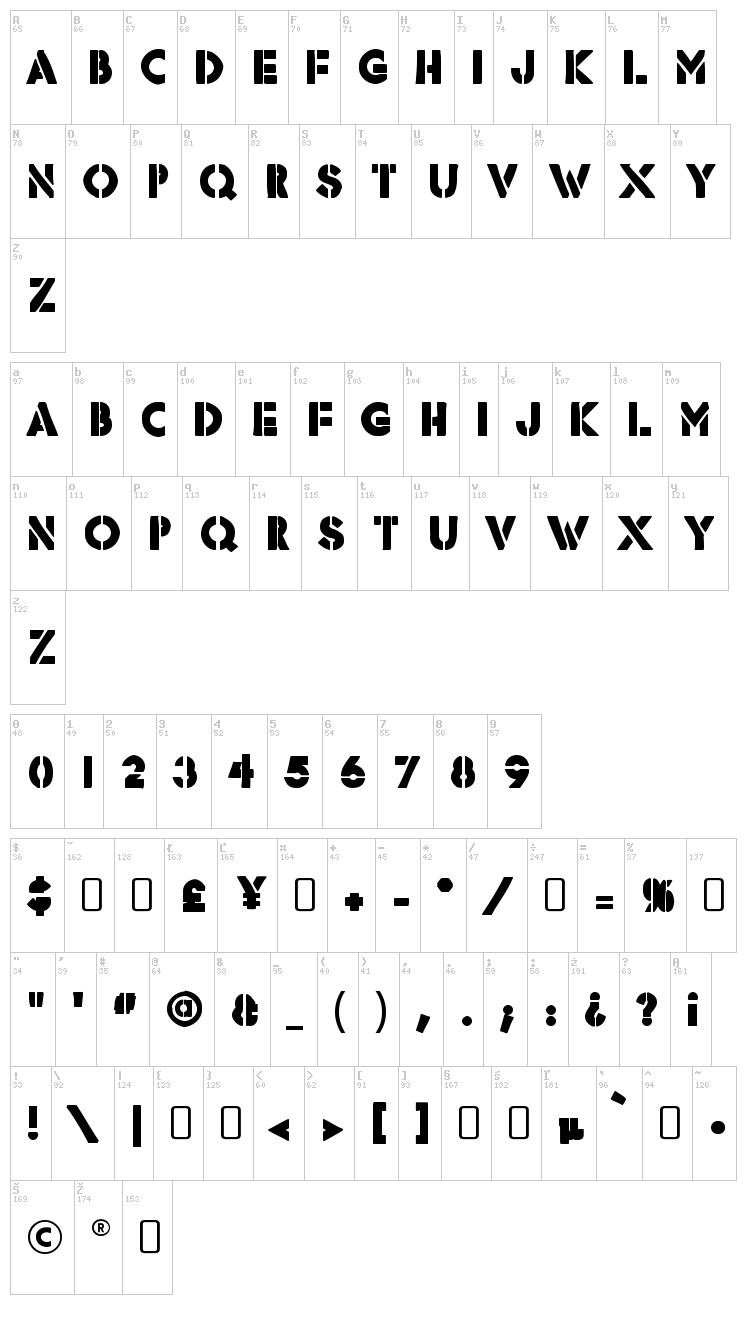 Rafika font map