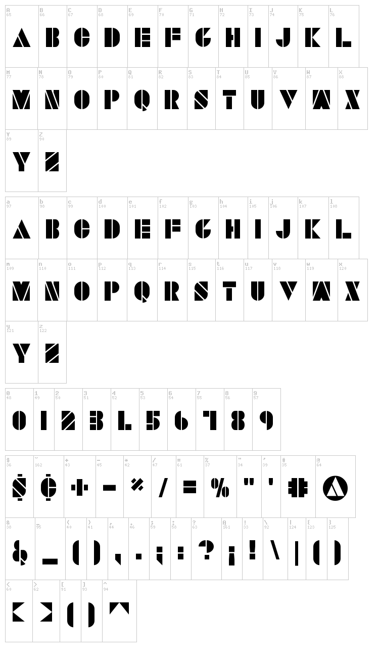 Savaro Stencil font map