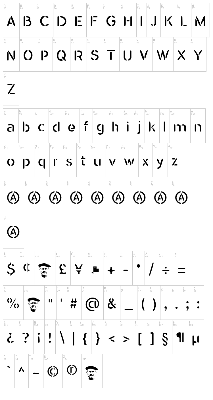 Seisdedos Dead font map