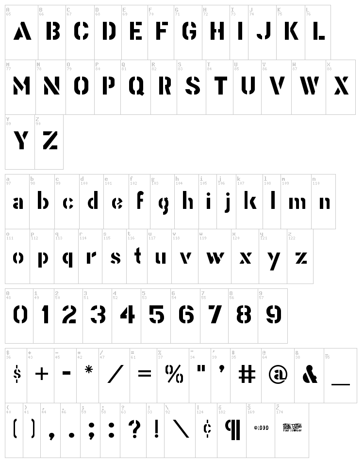 Stencil Gothic font map