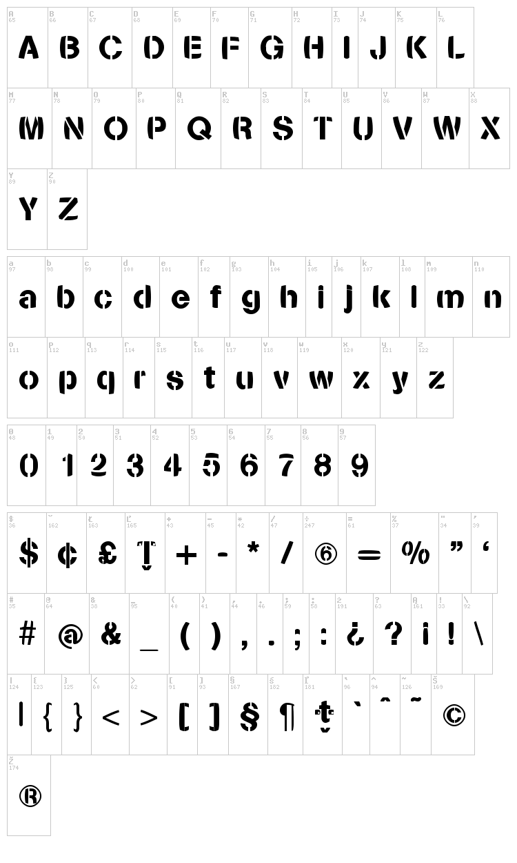 Stencilia font map