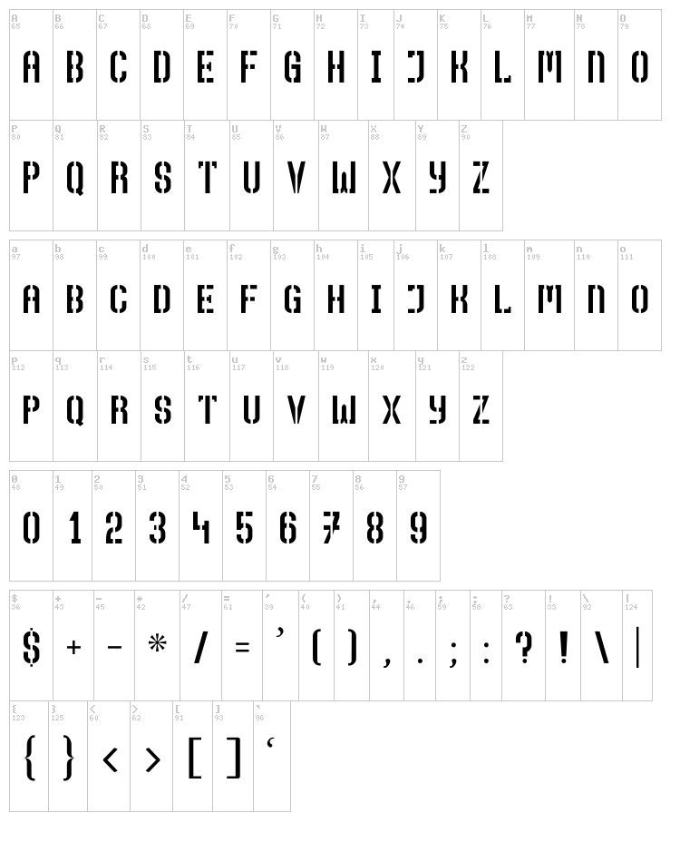 Top Secret font map