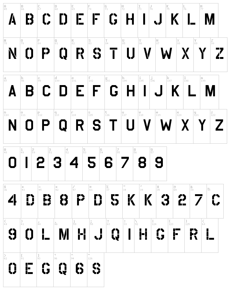USAAF Stencil font map