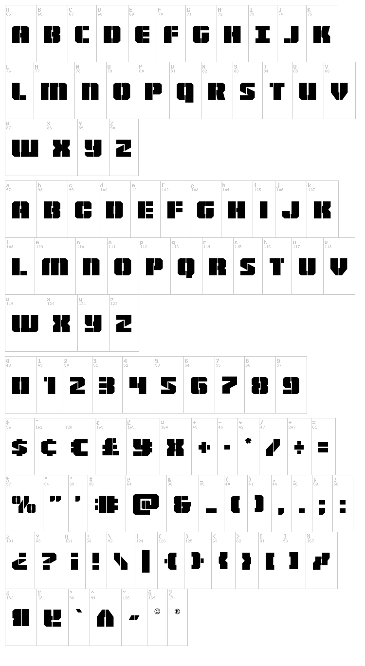 Warpthruster font map
