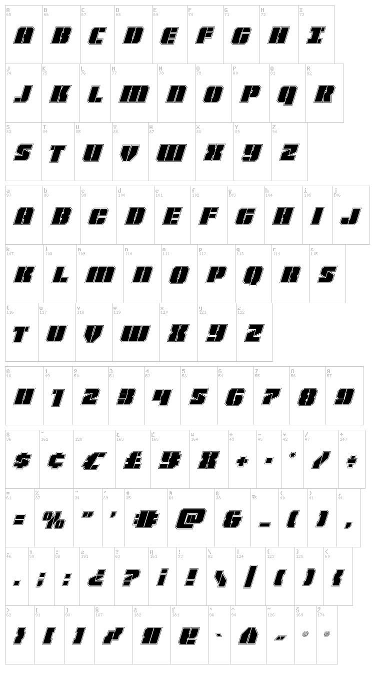 Warpthruster font map