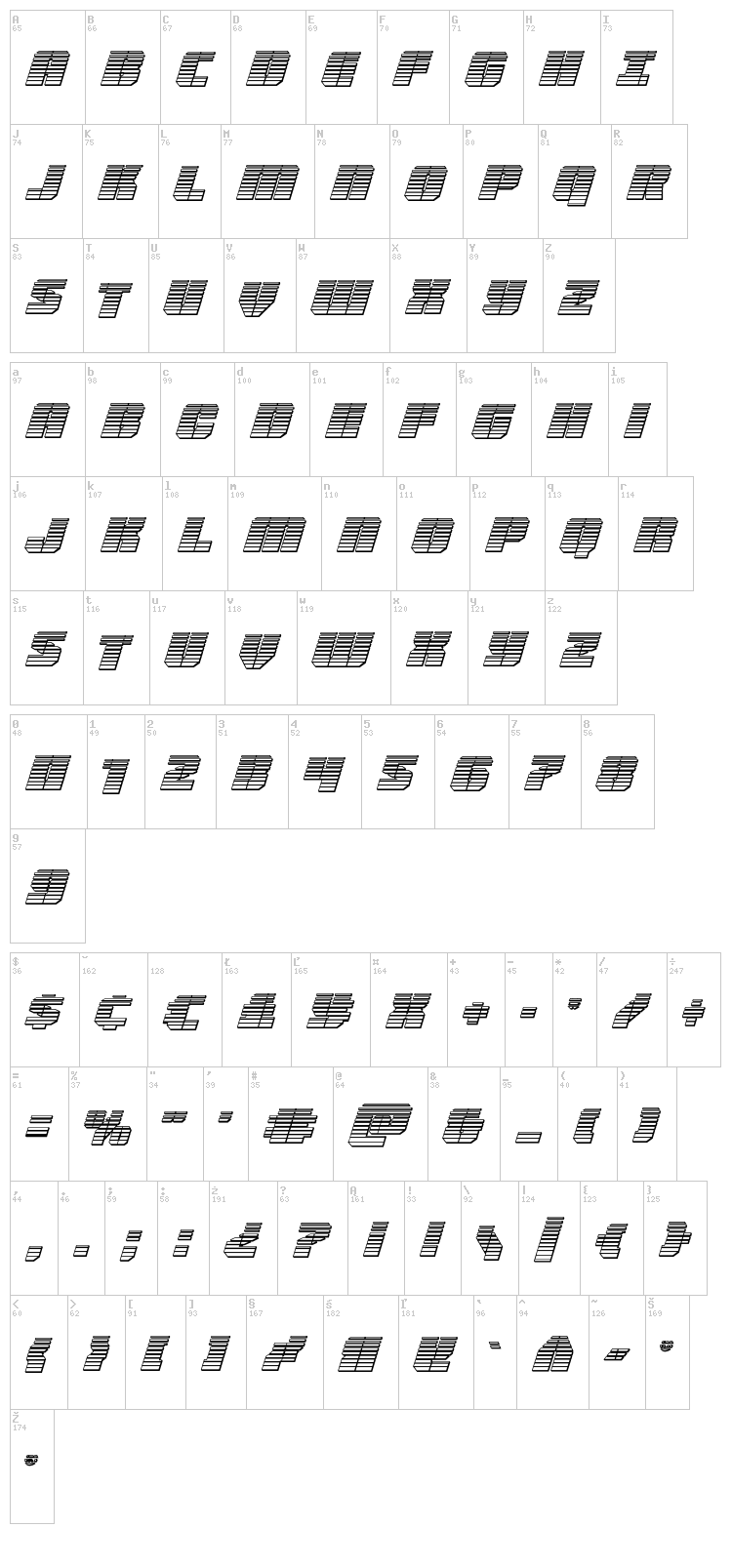 Warpthruster font map