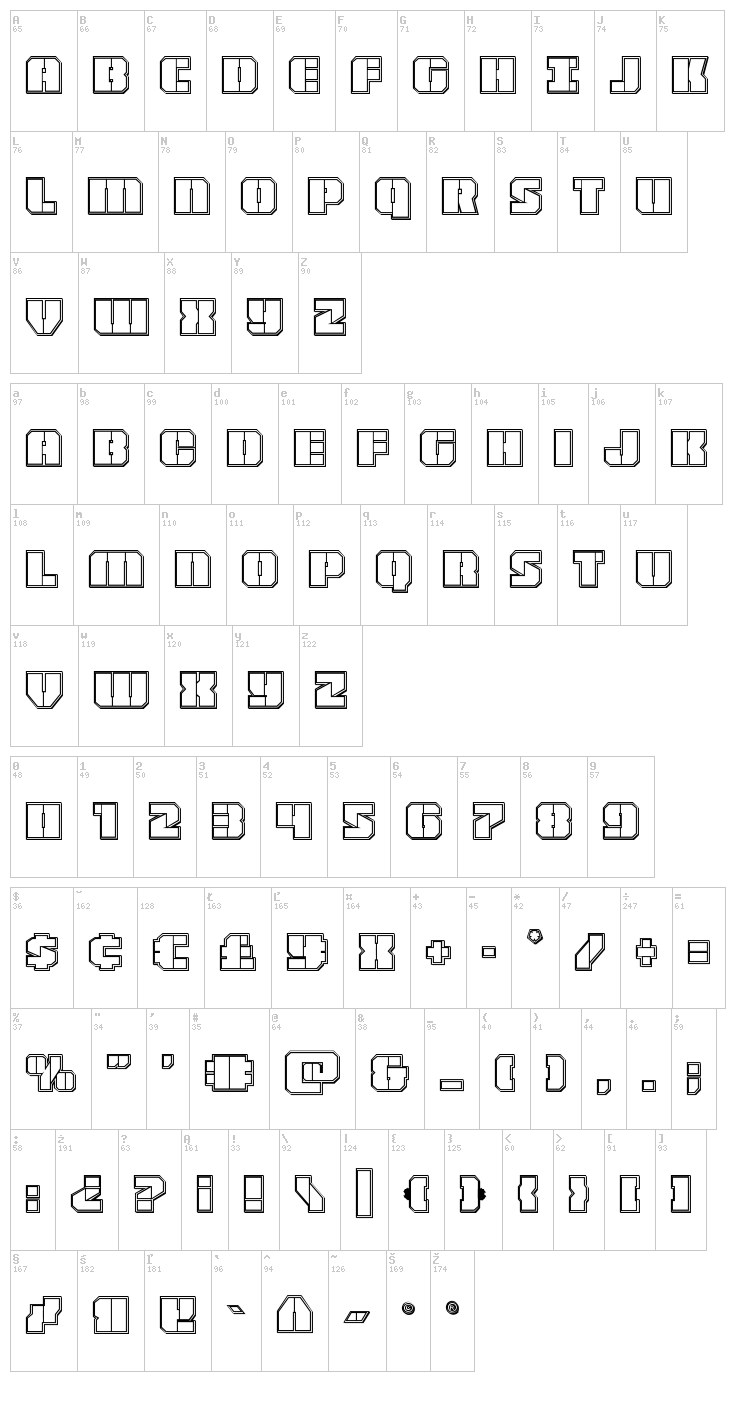 Warpthruster font map