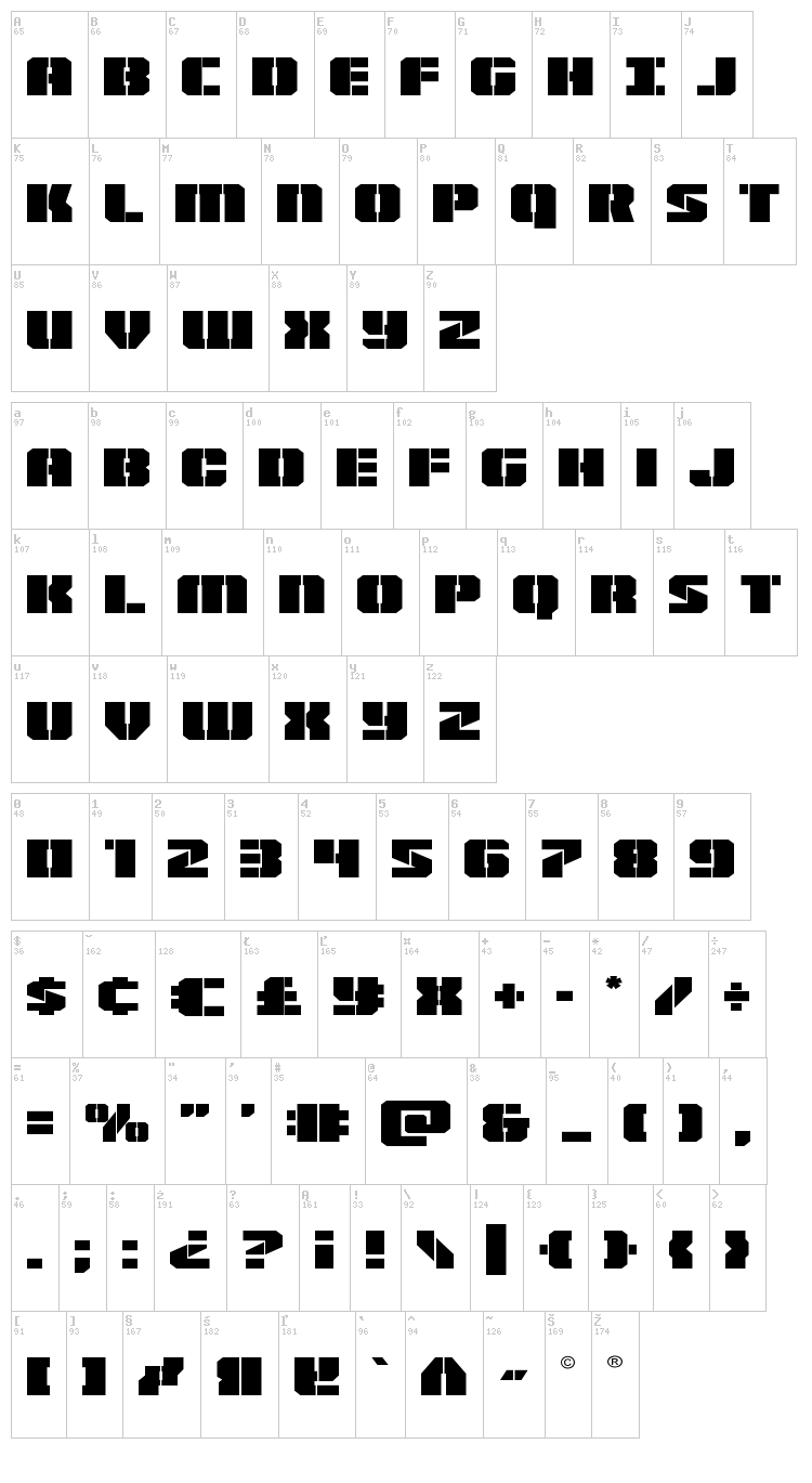 Warpthruster font map