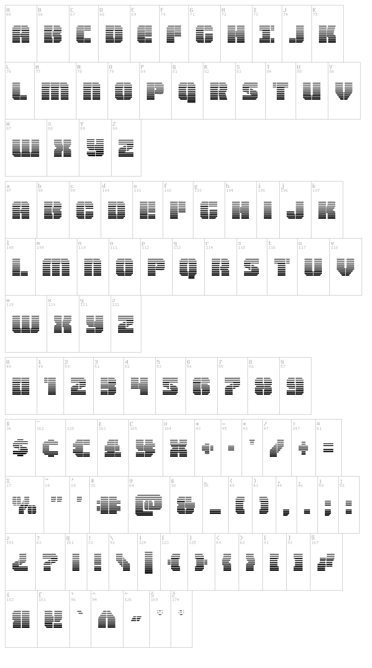 Warpthruster font map