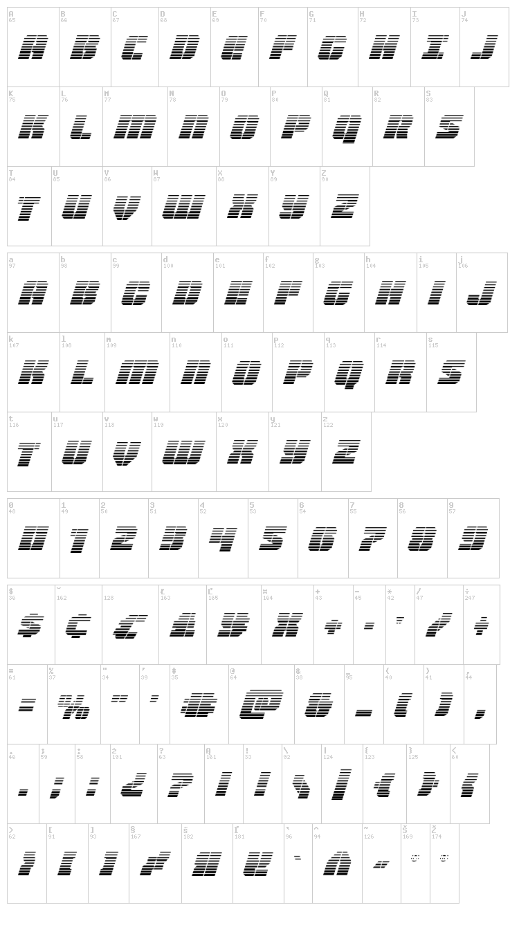Warpthruster font map