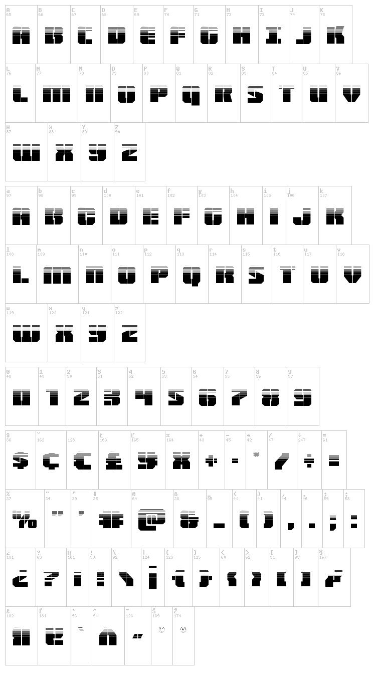 Warpthruster font map