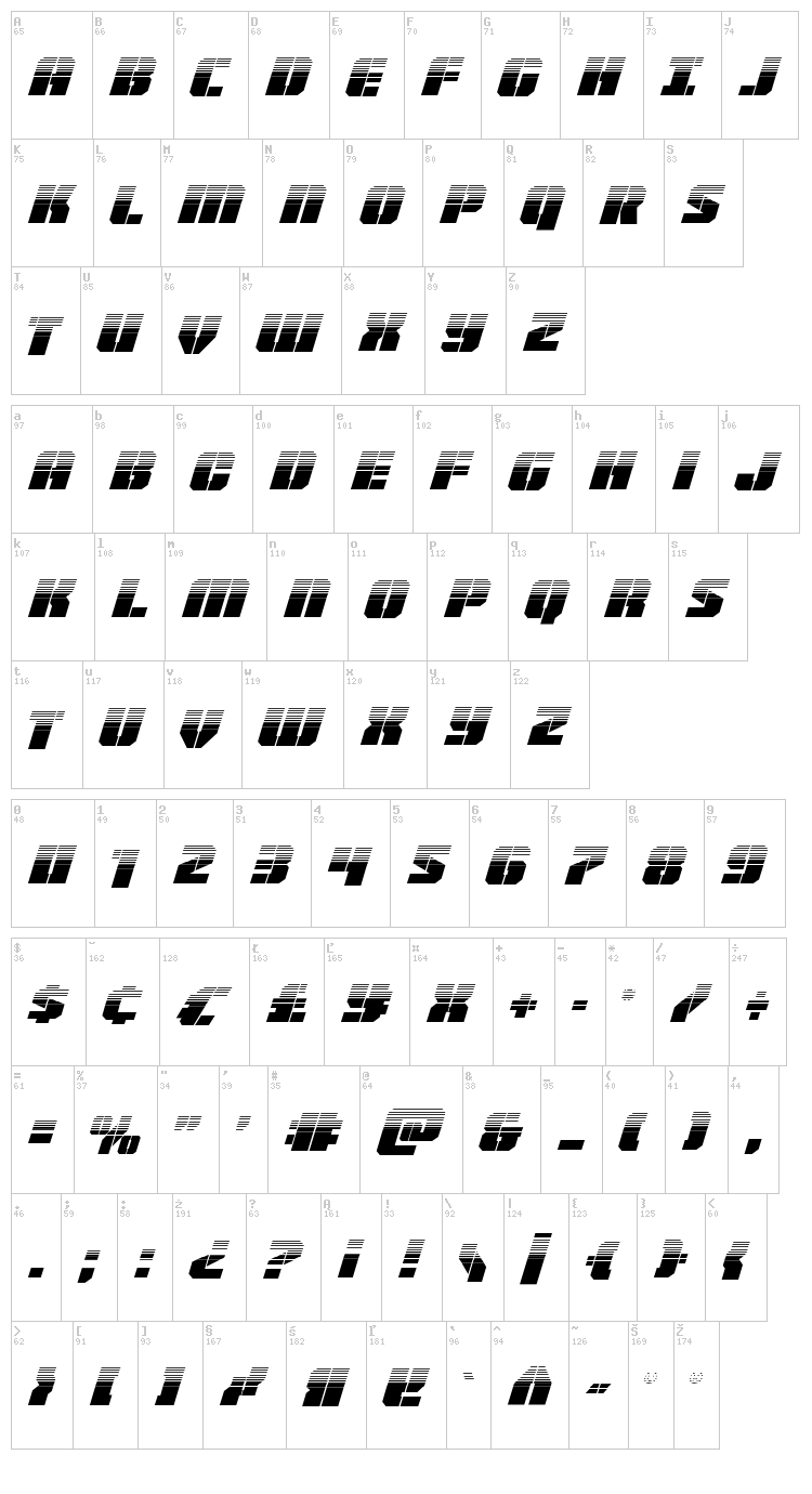 Warpthruster font map