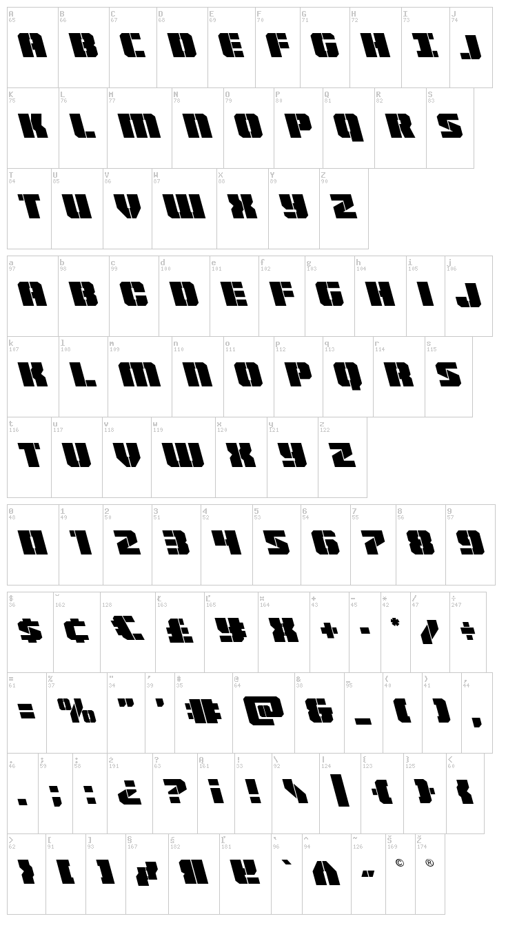 Warpthruster font map